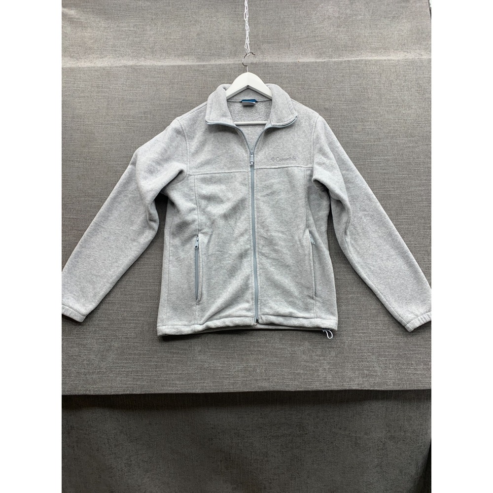 Columbia Fleece Jacket Womens Small Heather Gray Drawcord Hem Outdoor Full Zip